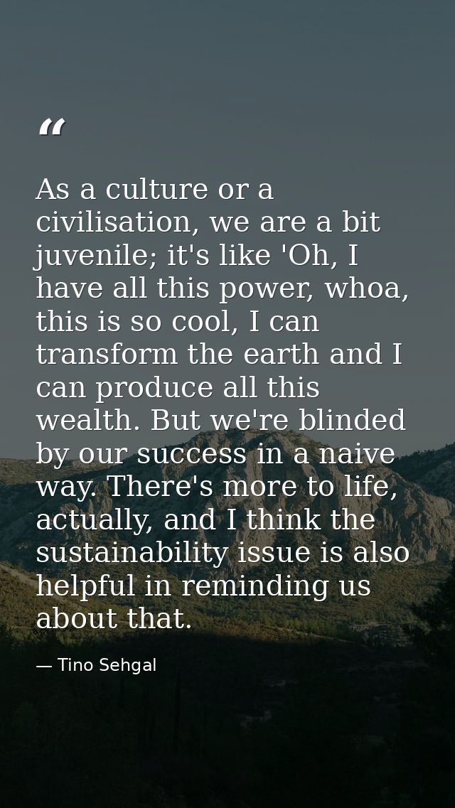 As a culture or a civilisation, we are a bit juvenile; it's like 'Oh, I have all this power, whoa, this is so cool, I ca — Tino Sehgal