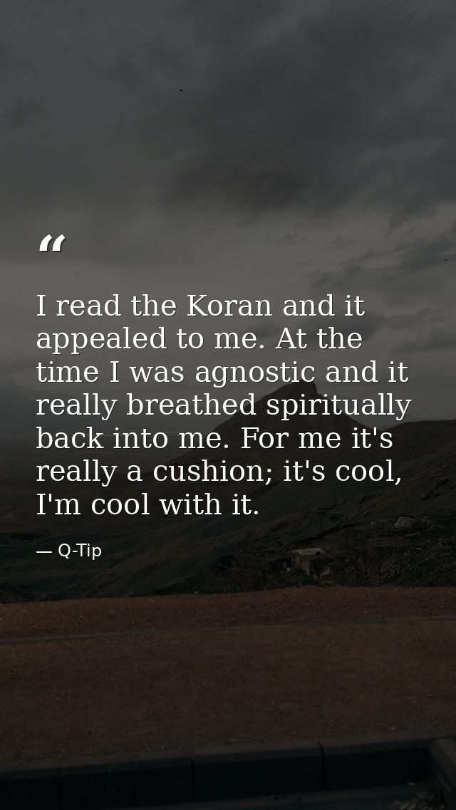 I read the Koran and it appealed to me. At the time I was agnostic and it really breathed spiritually back into me. For  — Q-Tip
