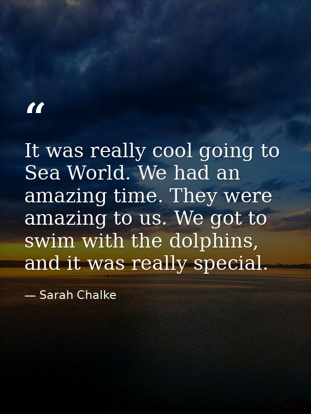 It was really cool going to Sea World. We had an amazing time. They were amazing to us. We got to swim with the dolphins — Sarah Chalke