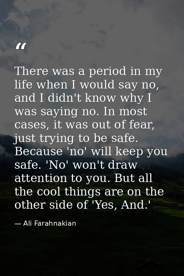 There was a period in my life when I would say no, and I didn't know why I was saying no. In most cases, it was out of f — Ali Farahnakian