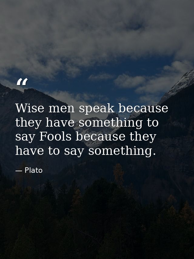 Wise men speak because they have something to say Fools because they have to say something. — Plato