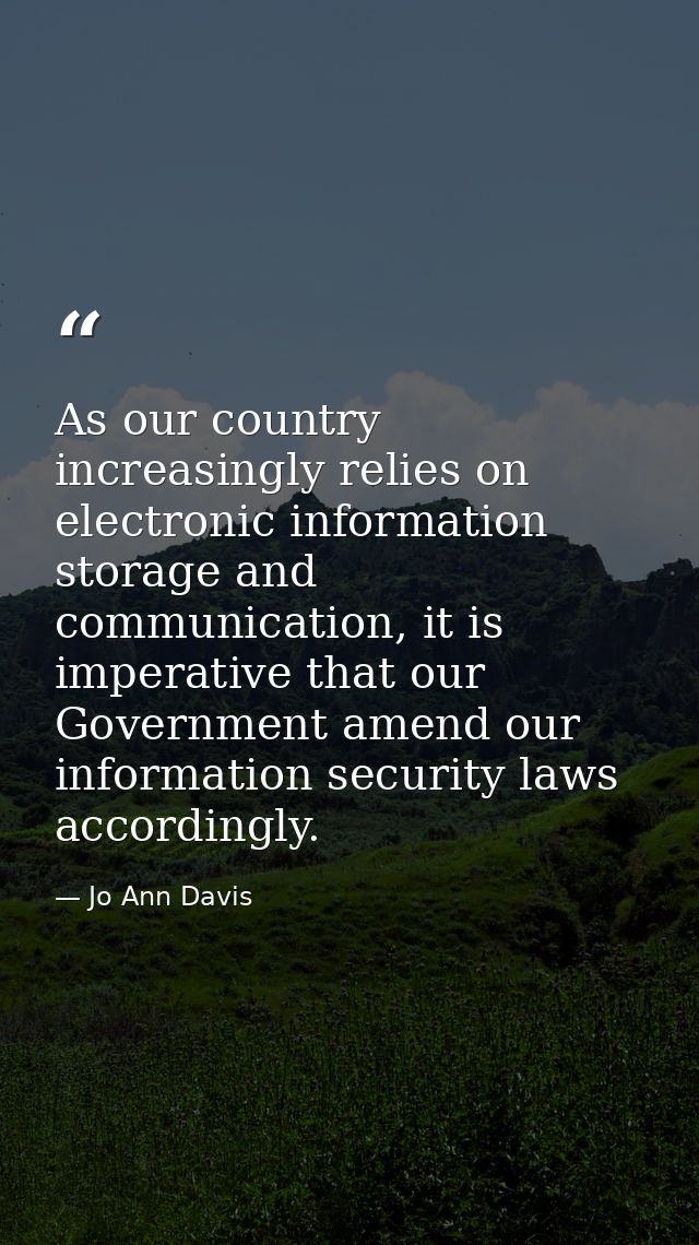 As our country increasingly relies on electronic information storage and communication, it is imperative that our Govern — Jo Ann Davis