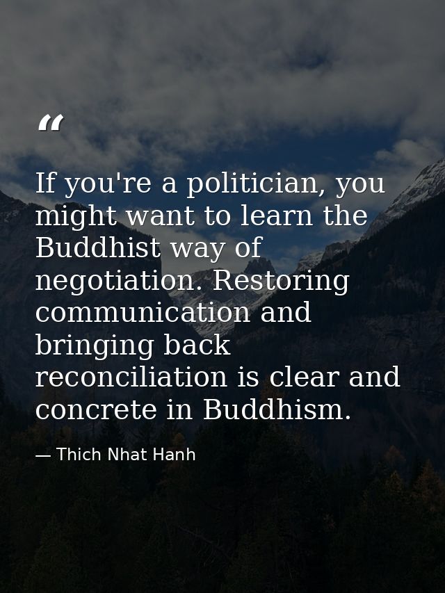 If you're a politician, you might want to learn the Buddhist way of negotiation. Restoring communication and bringing ba — Thich Nhat Hanh
