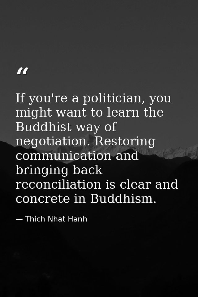If you're a politician, you might want to learn the Buddhist way of negotiation. Restoring communication and bringing ba — Thich Nhat Hanh