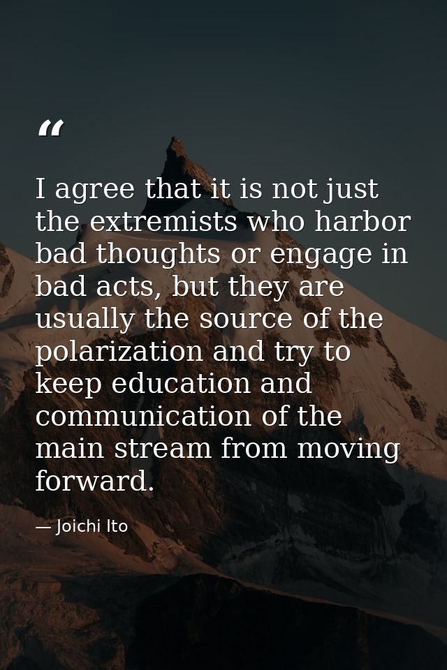 I agree that it is not just the extremists who harbor bad thoughts or engage in bad acts, but they are usually the sourc — Joichi Ito