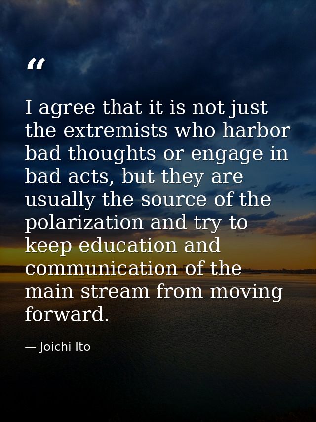 I agree that it is not just the extremists who harbor bad thoughts or engage in bad acts, but they are usually the sourc — Joichi Ito