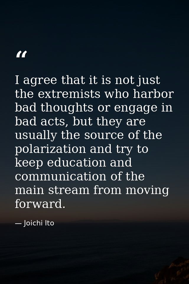 I agree that it is not just the extremists who harbor bad thoughts or engage in bad acts, but they are usually the sourc — Joichi Ito