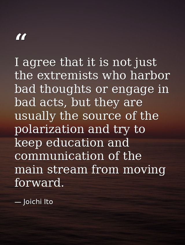 I agree that it is not just the extremists who harbor bad thoughts or engage in bad acts, but they are usually the sourc — Joichi Ito