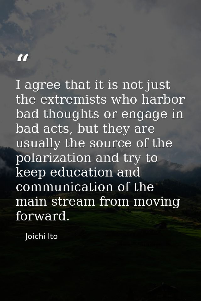 I agree that it is not just the extremists who harbor bad thoughts or engage in bad acts, but they are usually the sourc — Joichi Ito