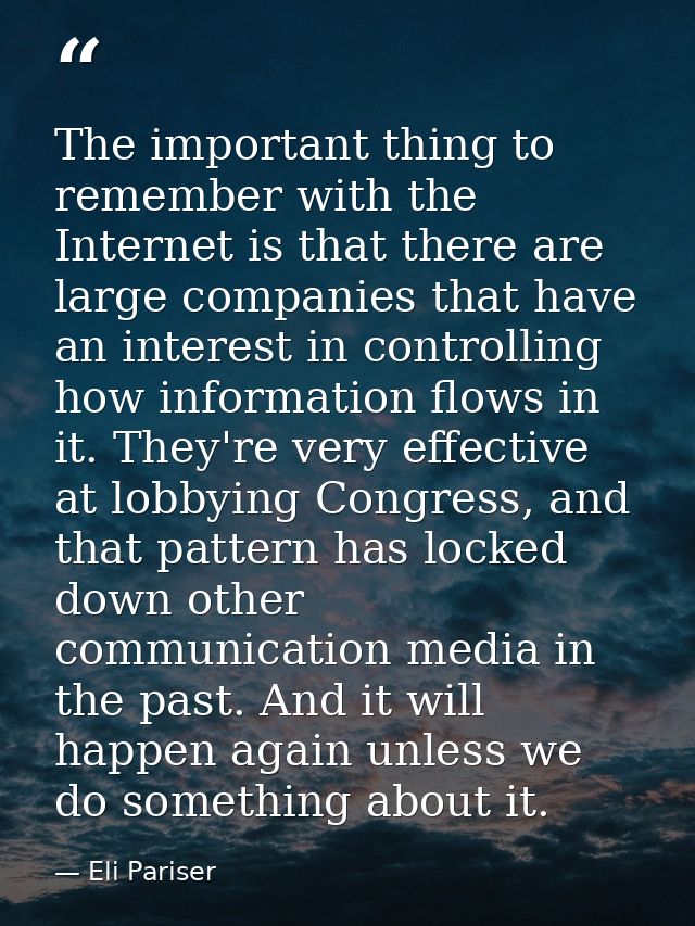 The important thing to remember with the Internet is that there are large companies that have an interest in controlling — Eli Pariser