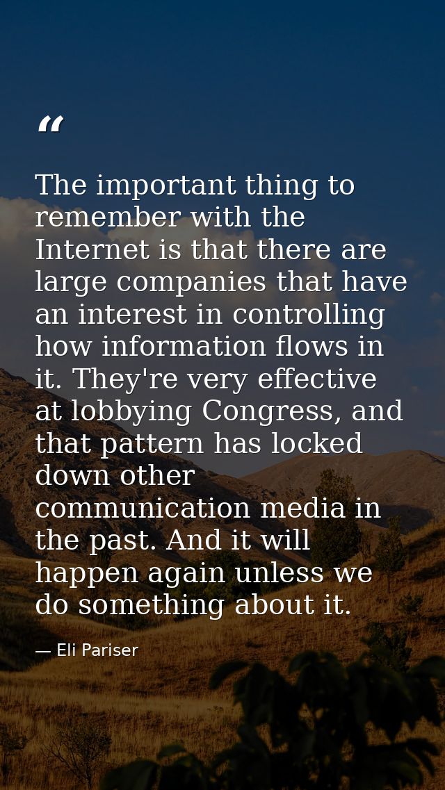 The important thing to remember with the Internet is that there are large companies that have an interest in controlling — Eli Pariser