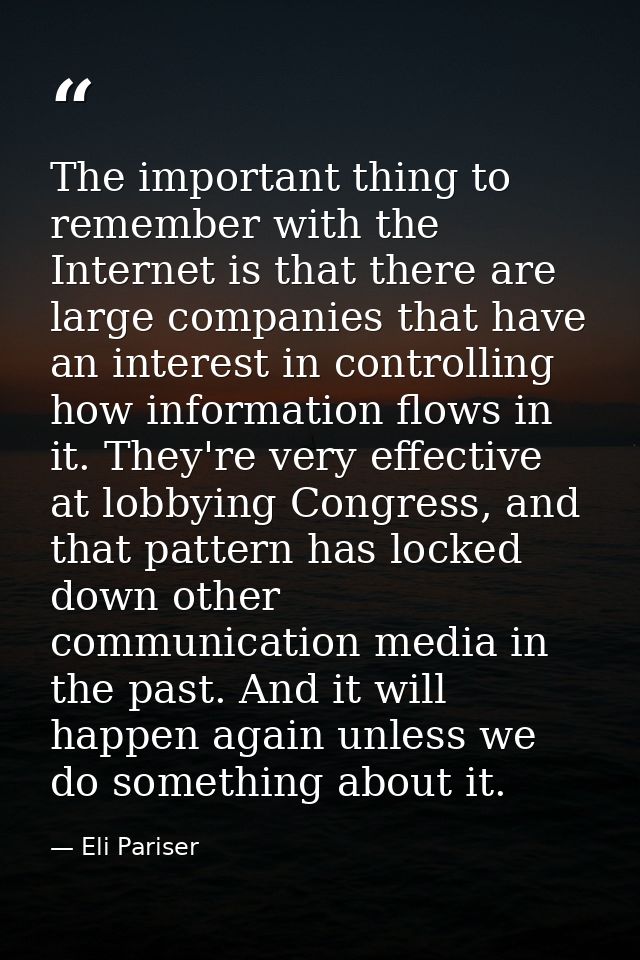 The important thing to remember with the Internet is that there are large companies that have an interest in controlling — Eli Pariser