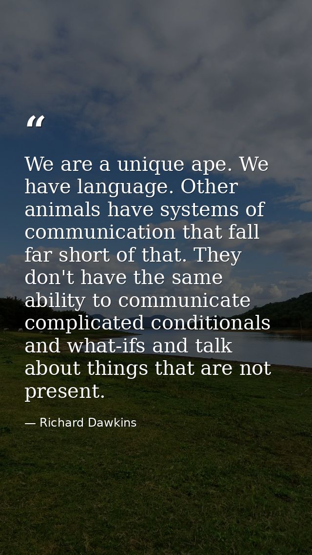 We are a unique ape. We have language. Other animals have systems of communication that fall far short of that. They don — Richard Dawkins