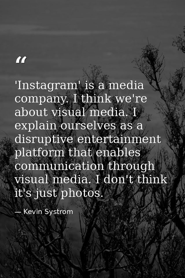 'Instagram' is a media company. I think we're about visual media. I explain ourselves as a disruptive entertainment plat — Kevin Systrom