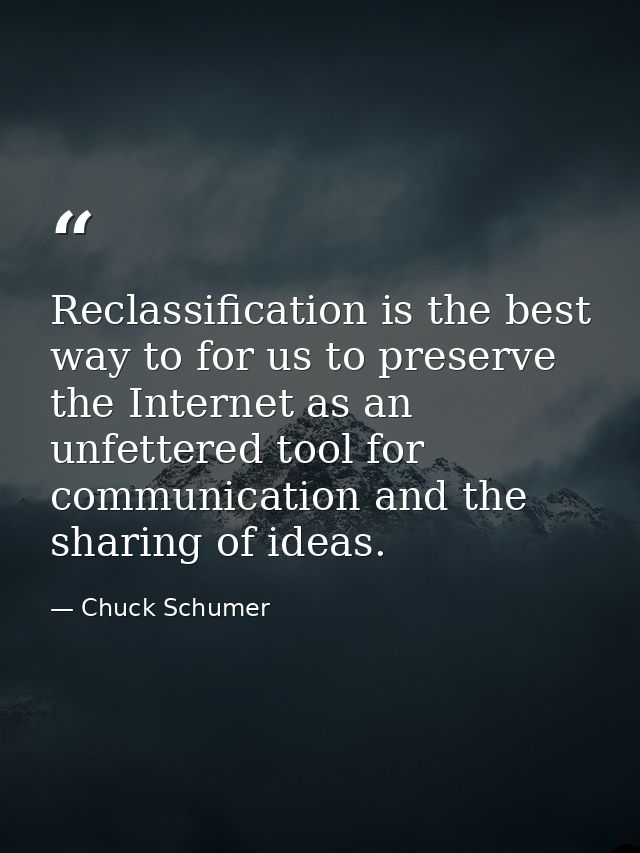 Reclassification is the best way to for us to preserve the Internet as an unfettered tool for communication and the shar — Chuck Schumer