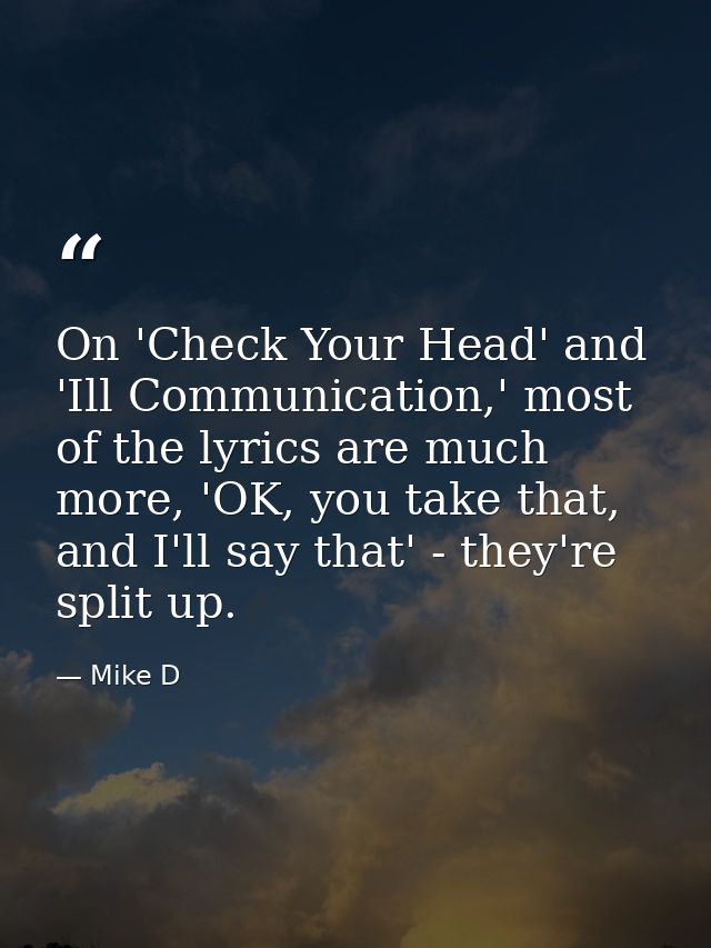 On 'Check Your Head' and 'Ill Communication,' most of the lyrics are much more, 'OK, you take that, and I'll say that' - — Mike D