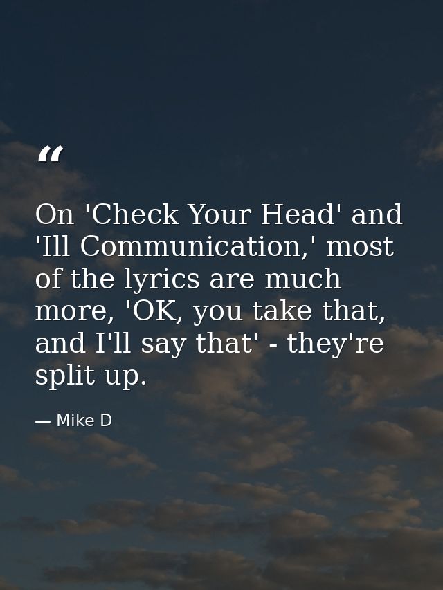On 'Check Your Head' and 'Ill Communication,' most of the lyrics are much more, 'OK, you take that, and I'll say that' - — Mike D
