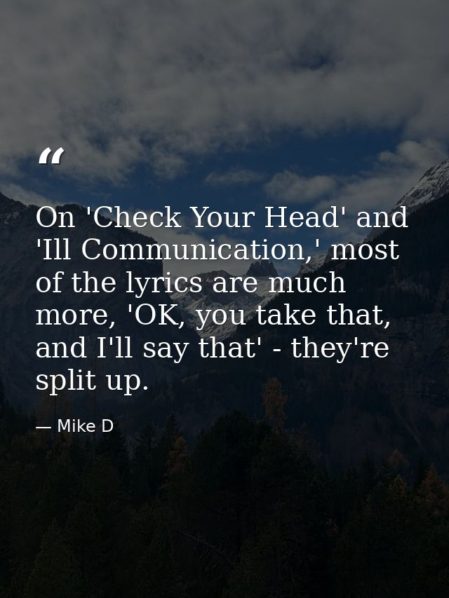 On 'Check Your Head' and 'Ill Communication,' most of the lyrics are much more, 'OK, you take that, and I'll say that' - — Mike D