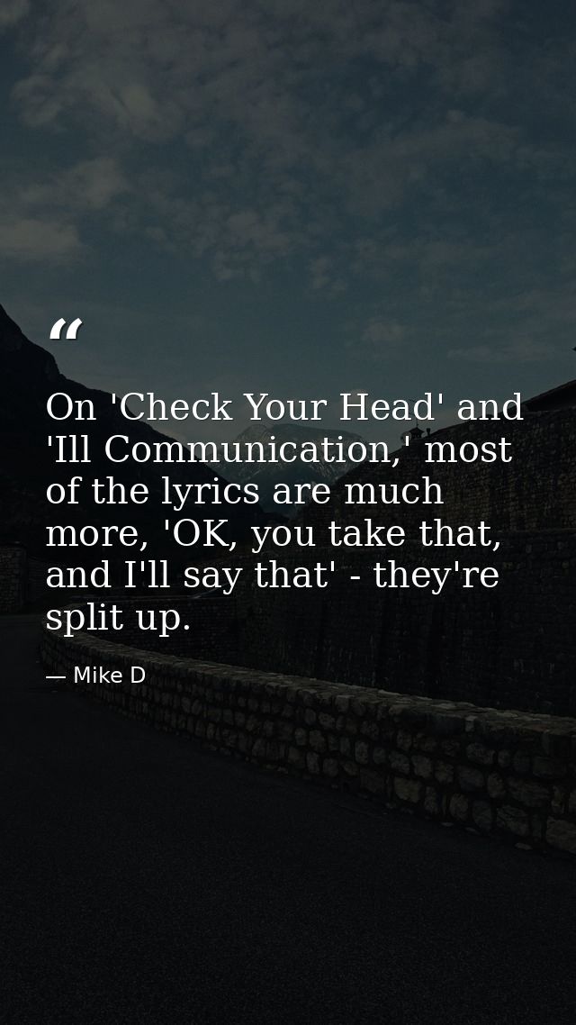 On 'Check Your Head' and 'Ill Communication,' most of the lyrics are much more, 'OK, you take that, and I'll say that' - — Mike D