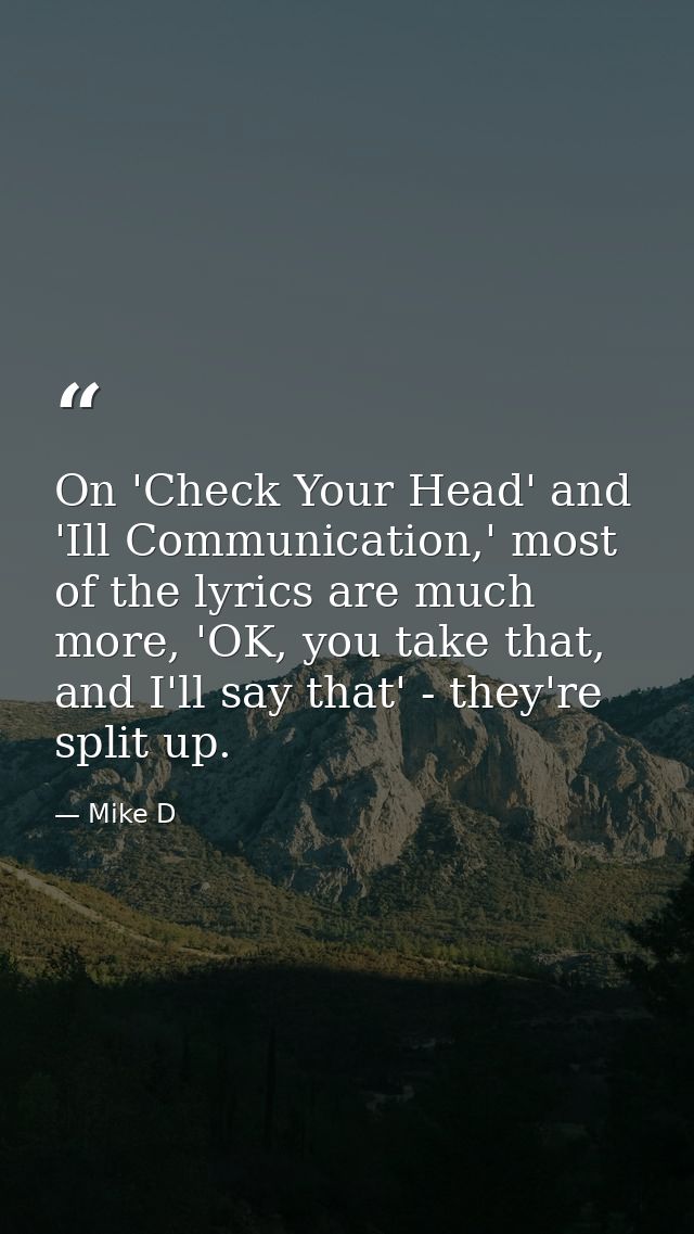 On 'Check Your Head' and 'Ill Communication,' most of the lyrics are much more, 'OK, you take that, and I'll say that' - — Mike D