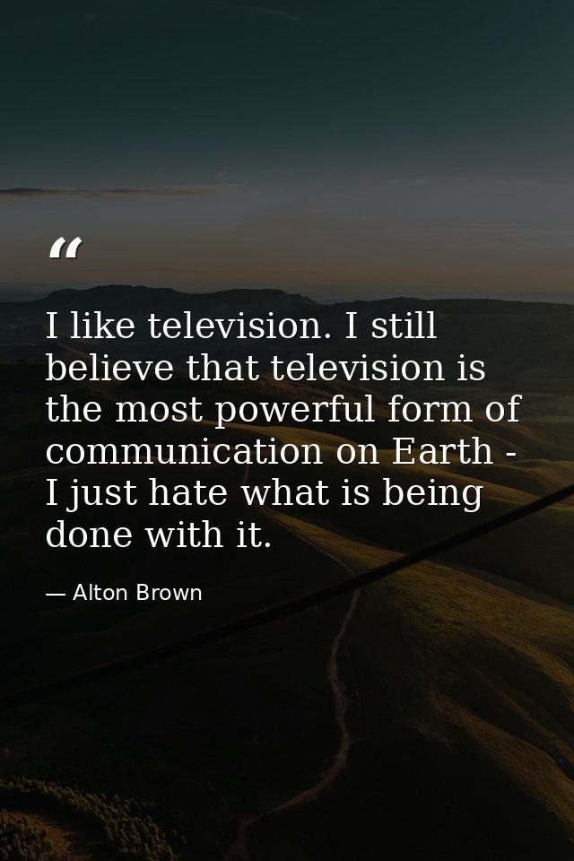 I like television. I still believe that television is the most powerful form of communication on Earth - I just hate wha — Alton Brown