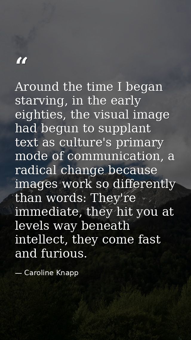 Around the time I began starving, in the early eighties, the visual image had begun to supplant text as culture's primar — Caroline Knapp