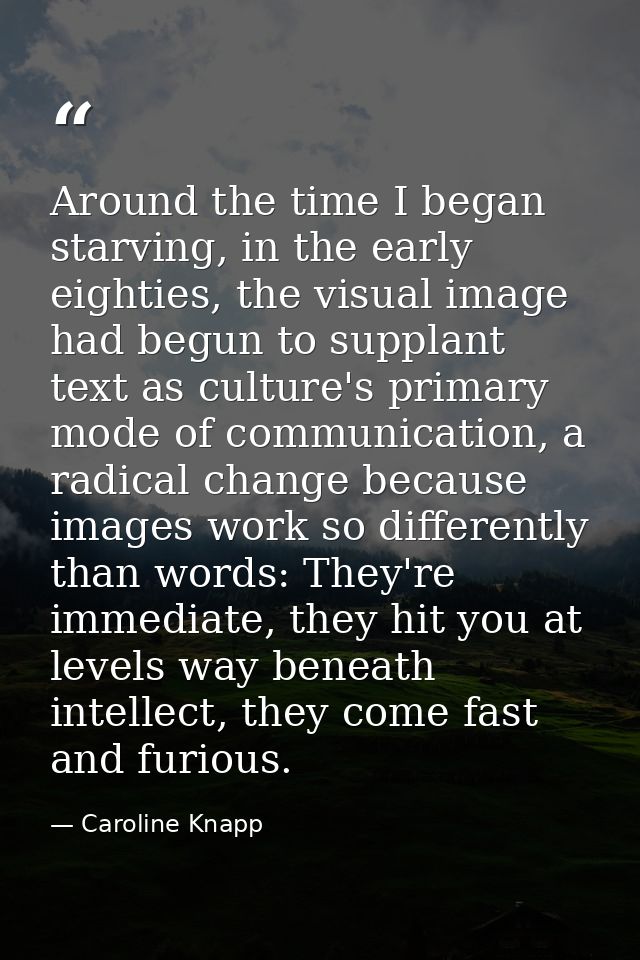 Around the time I began starving, in the early eighties, the visual image had begun to supplant text as culture's primar — Caroline Knapp