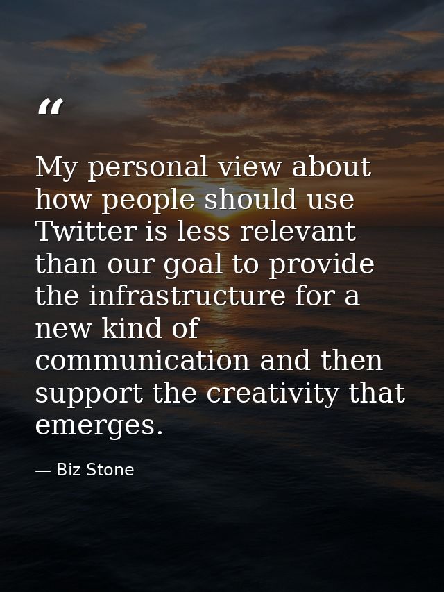 My personal view about how people should use Twitter is less relevant than our goal to provide the infrastructure for a  — Biz Stone