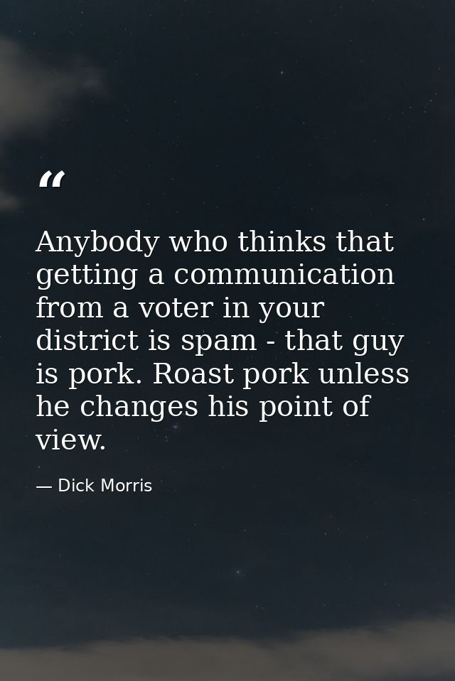 Anybody who thinks that getting a communication from a voter in your district is spam - that guy is pork. Roast pork unl — Dick Morris