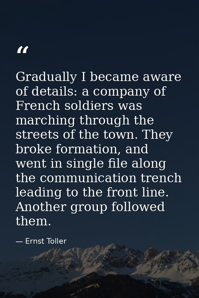 Gradually I became aware of details: a company of French soldiers was marching through the streets of the town. They bro — Ernst Toller