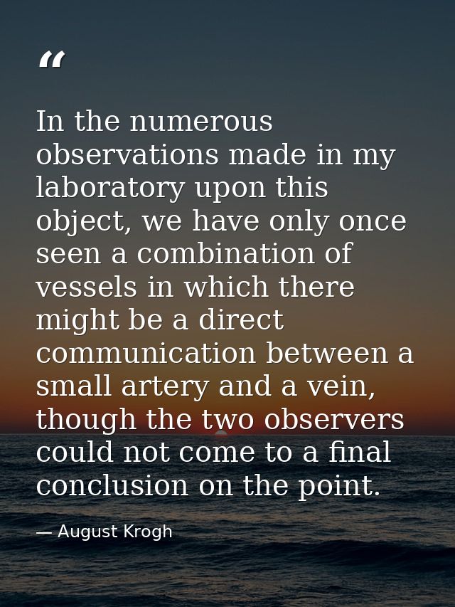 In the numerous observations made in my laboratory upon this object, we have only once seen a combination of vessels in  — August Krogh