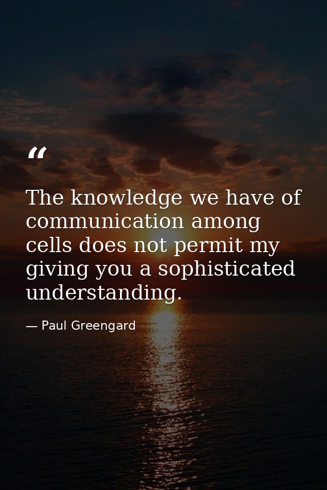 The knowledge we have of communication among cells does not permit my giving you a sophisticated understanding. — Paul Greengard