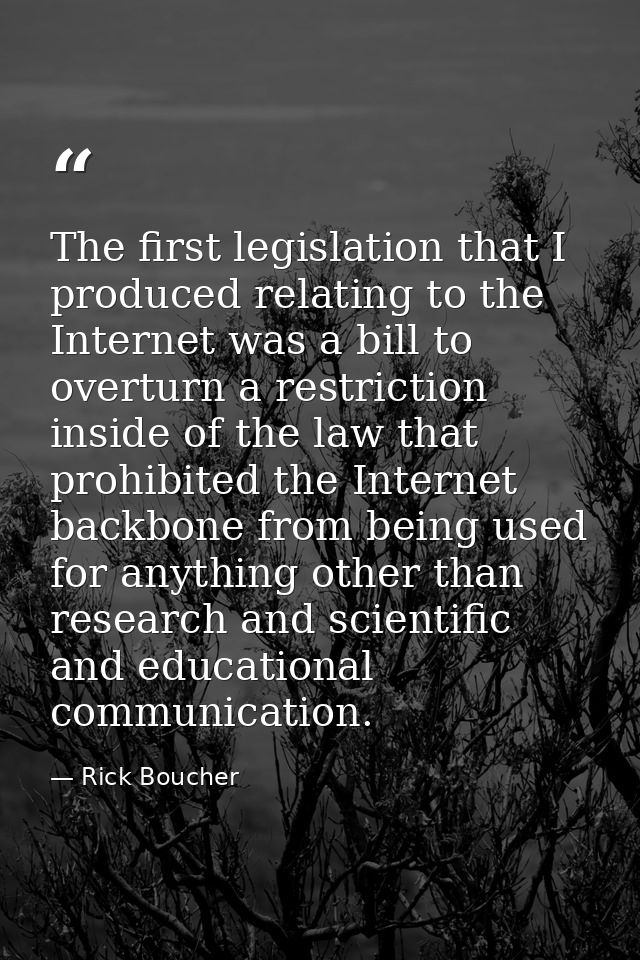 The first legislation that I produced relating to the Internet was a bill to overturn a restriction inside of the law th — Rick Boucher