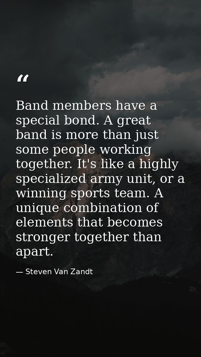Band members have a special bond. A great band is more than just some people working together. It's like a highly specia — Steven Van Zandt