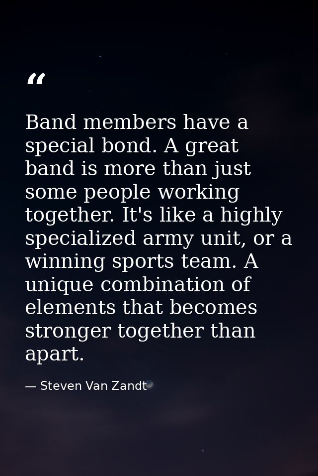 Band members have a special bond. A great band is more than just some people working together. It's like a highly specia — Steven Van Zandt