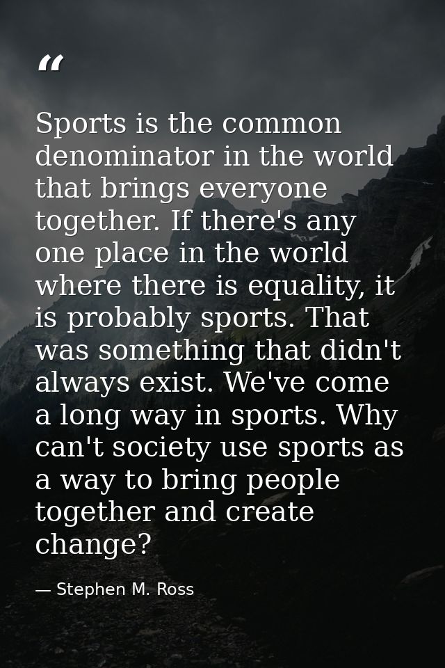 Sports is the common denominator in the world that brings everyone together. If there's any one place in the world where — Stephen M. Ross