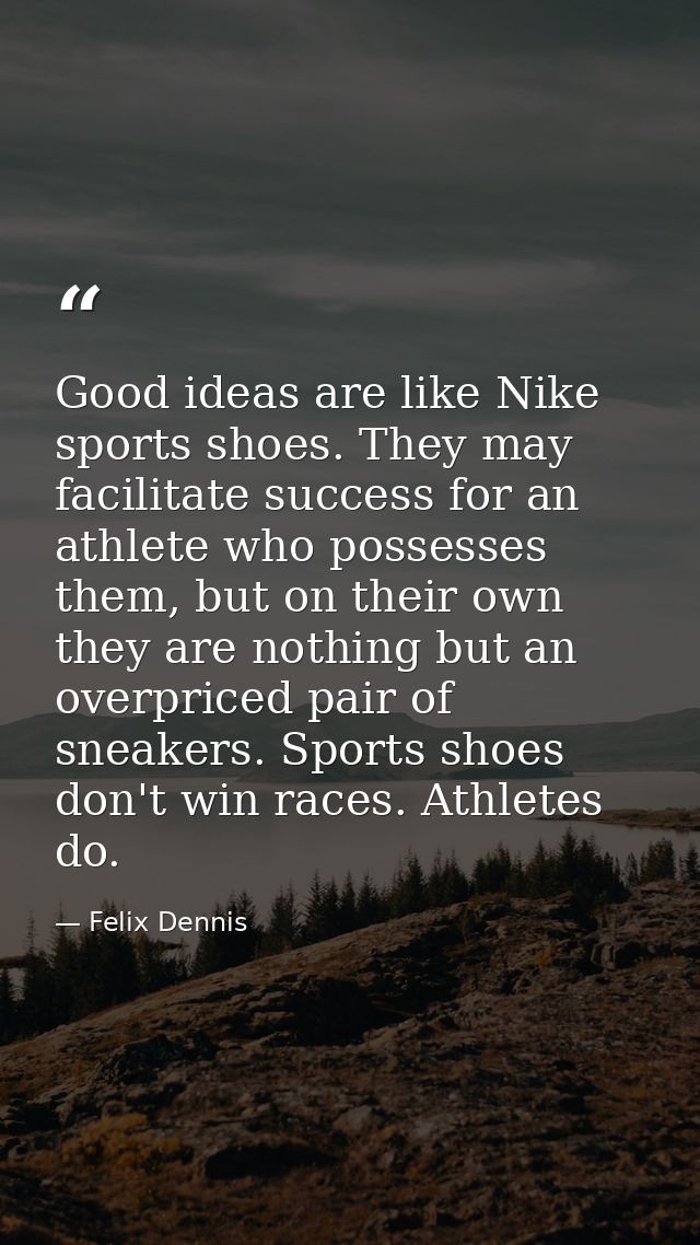 Good ideas are like Nike sports shoes. They may facilitate success for an athlete who possesses them, but on their own t — Felix Dennis