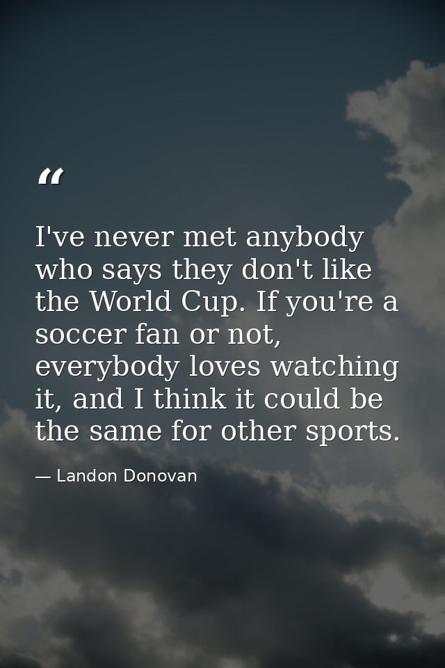 I've never met anybody who says they don't like the World Cup. If you're a soccer fan or not, everybody loves watching i — Landon Donovan