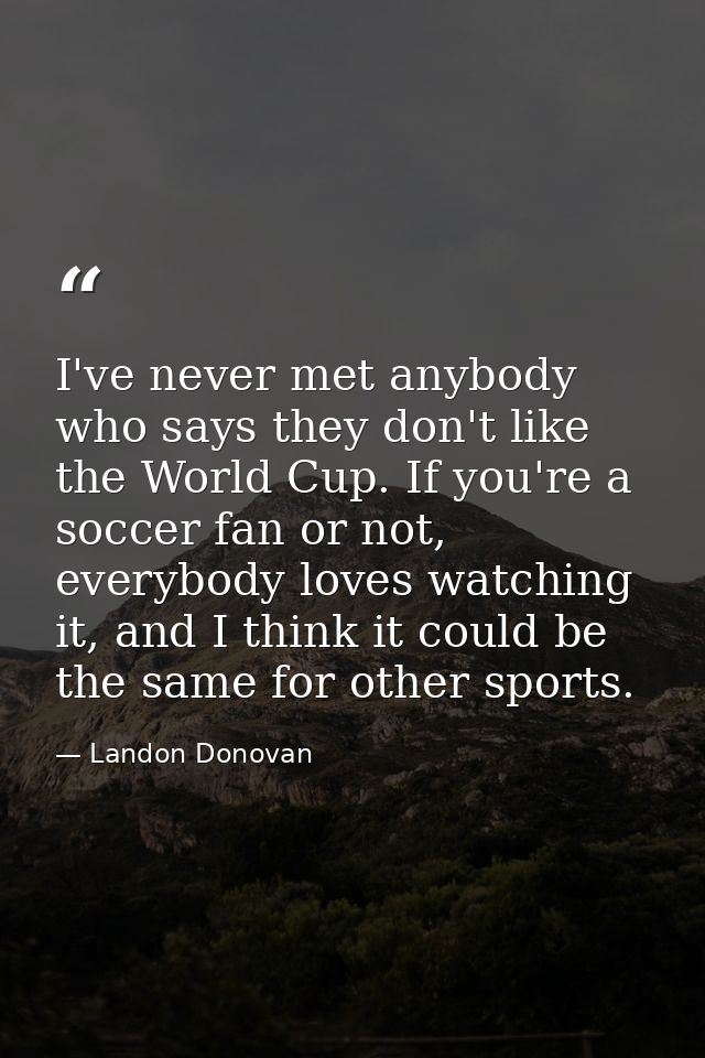 I've never met anybody who says they don't like the World Cup. If you're a soccer fan or not, everybody loves watching i — Landon Donovan