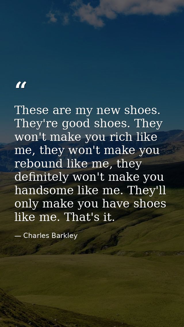 These are my new shoes. They're good shoes. They won't make you rich like me, they won't make you rebound like me, they  — Charles Barkley