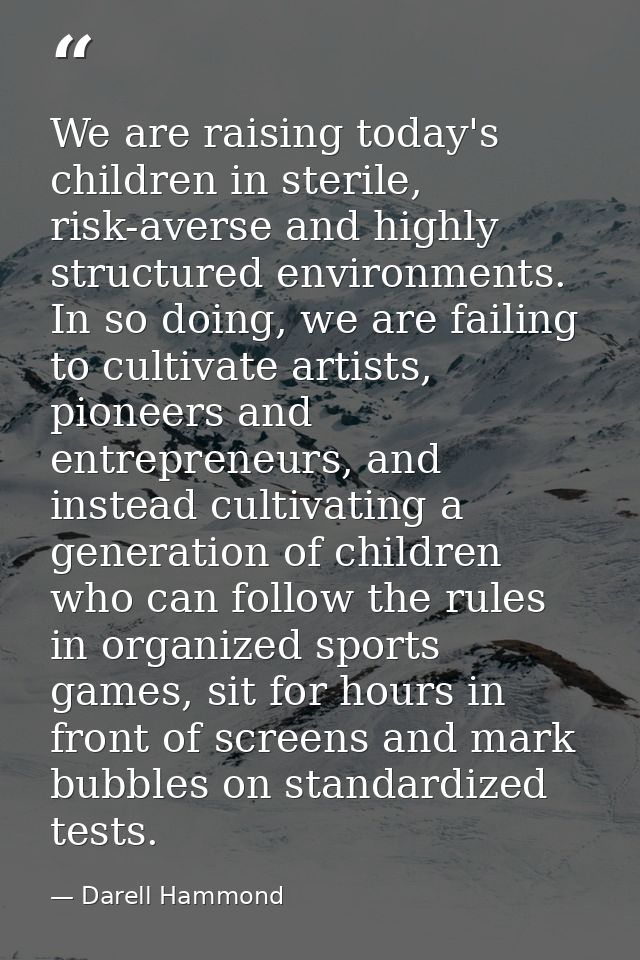 We are raising today's children in sterile, risk-averse and highly structured environments. In so doing, we are failing  — Darell Hammond