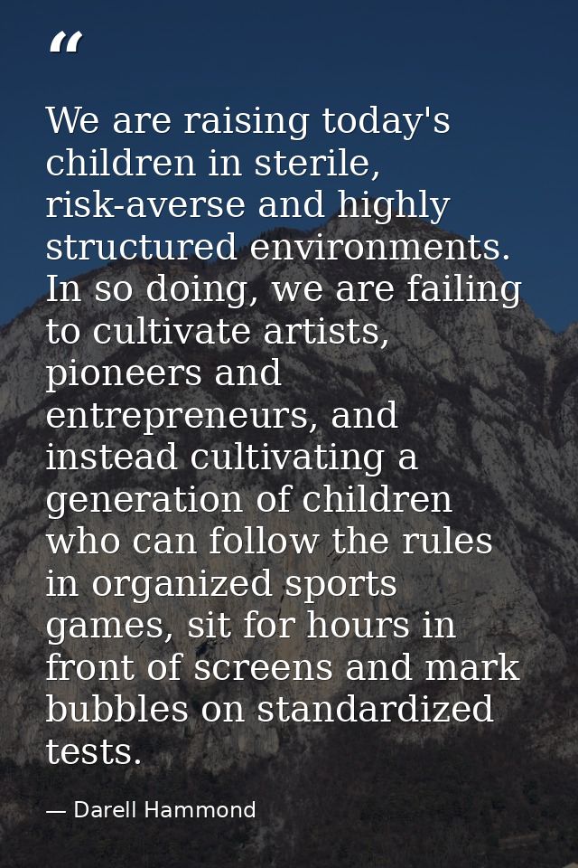 We are raising today's children in sterile, risk-averse and highly structured environments. In so doing, we are failing  — Darell Hammond