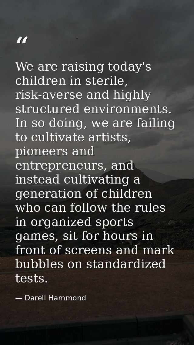 We are raising today's children in sterile, risk-averse and highly structured environments. In so doing, we are failing  — Darell Hammond