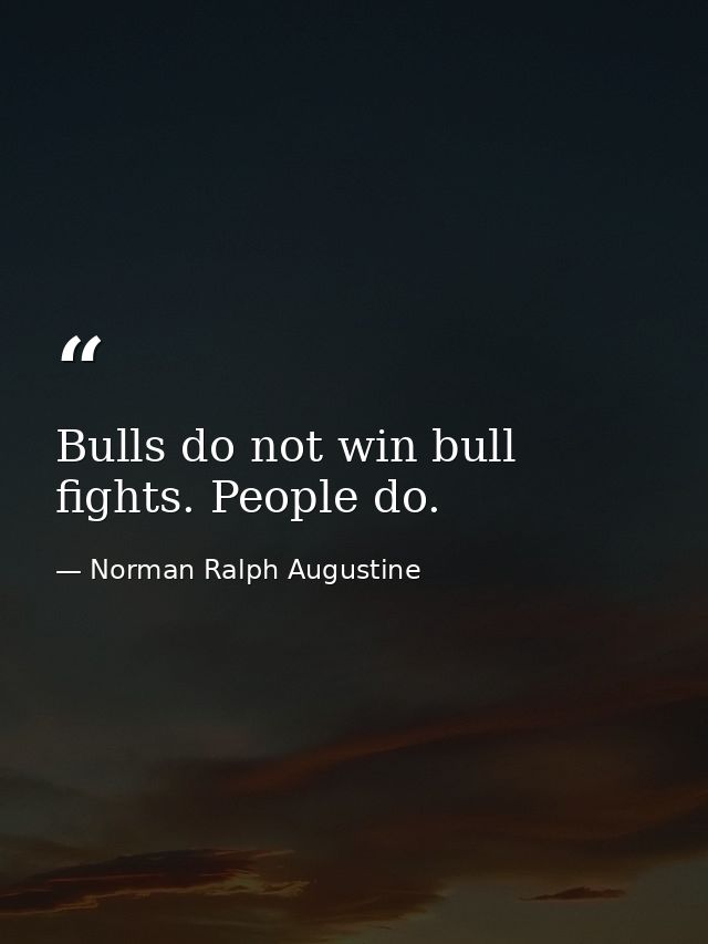 Bulls do not win bull fights. People do. — Norman Ralph Augustine