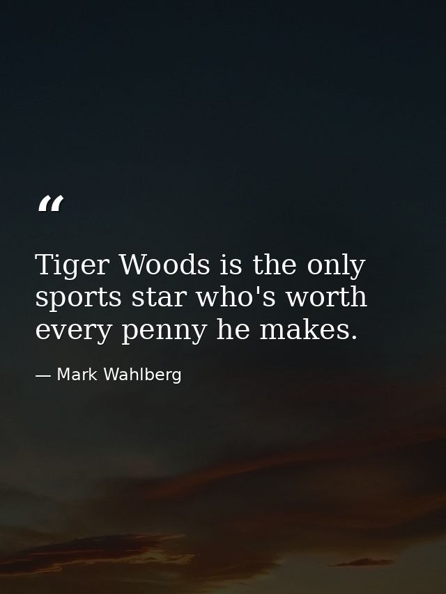 Tiger Woods is the only sports star who's worth every penny he makes. — Mark Wahlberg