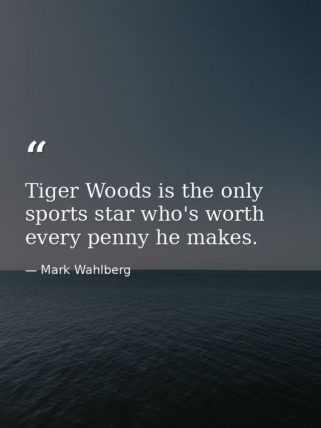 Tiger Woods is the only sports star who's worth every penny he makes. — Mark Wahlberg