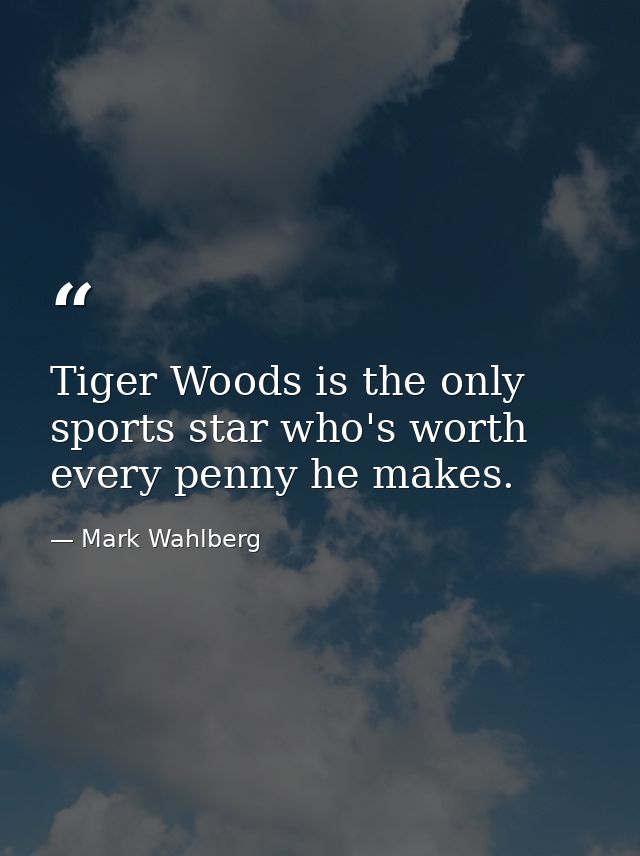 Tiger Woods is the only sports star who's worth every penny he makes. — Mark Wahlberg