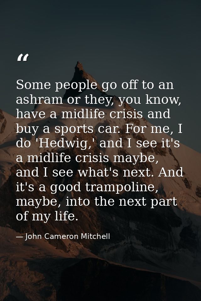 Some people go off to an ashram or they, you know, have a midlife crisis and buy a sports car. For me, I do 'Hedwig,' an — John Cameron Mitchell