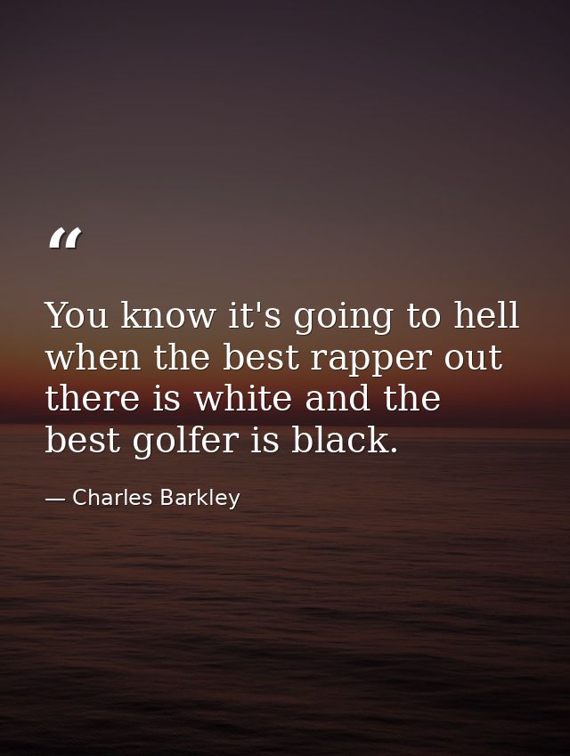 You know it's going to hell when the best rapper out there is white and the best golfer is black. — Charles Barkley