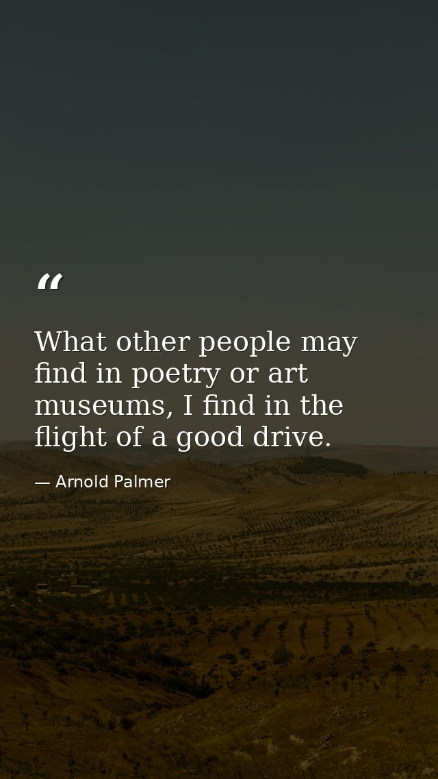 What other people may find in poetry or art museums, I find in the flight of a good drive. — Arnold Palmer
